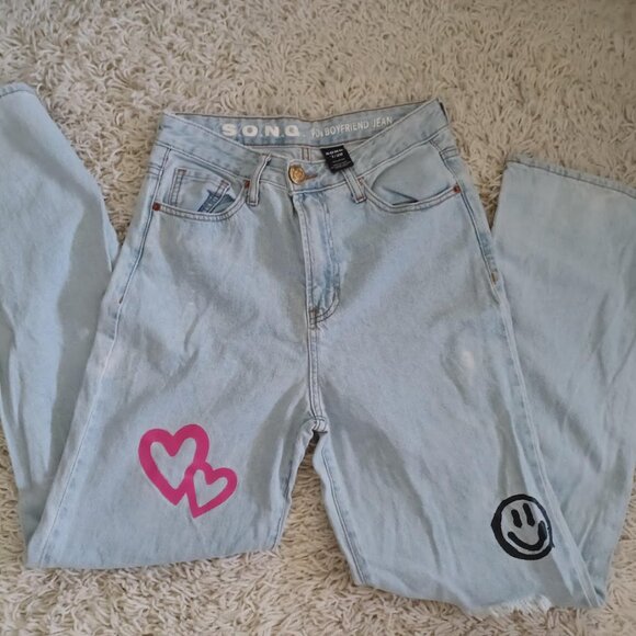 S.O.N.G. Women’s 7/28 90s Boyfriend Jeans Distressed “Angel Energy” Y2K - Picture 5 of 6